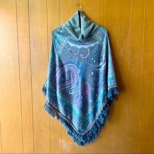 Soft Paisley Cowl Neck Sweater Poncho size M